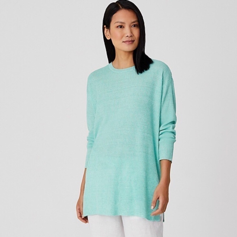 Eileen Fisher Organic Linen Delave Knit Top Sweater